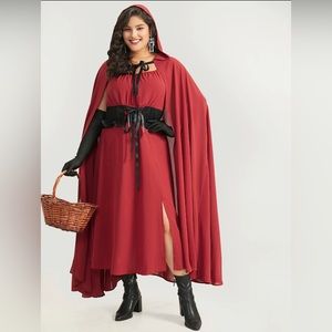 BloomChic Little Red Riding Hood Lace Up Split Hem Dress With Cape